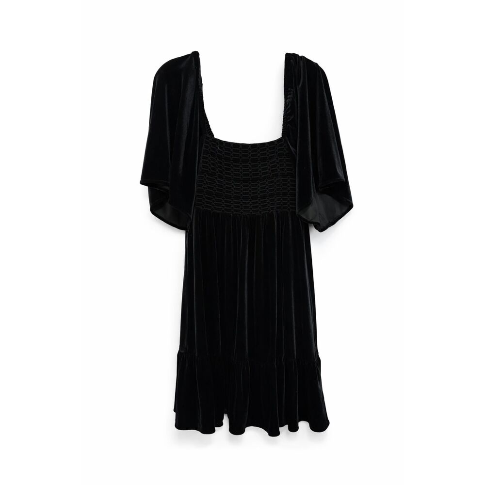 Black Velvet Empire Waist M Babydoll Dress Bow Romantic Whimsigoth Fairygrunge